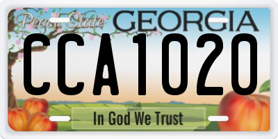 GA license plate CCA1020