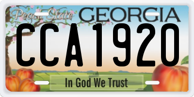 GA license plate CCA1920