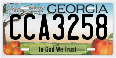 GA license plate CCA3258