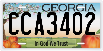 GA license plate CCA3402