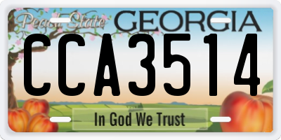 GA license plate CCA3514