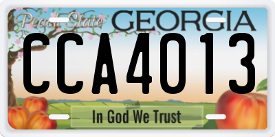 GA license plate CCA4013