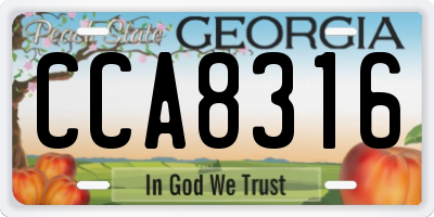 GA license plate CCA8316