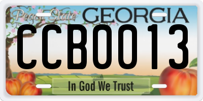GA license plate CCB0013