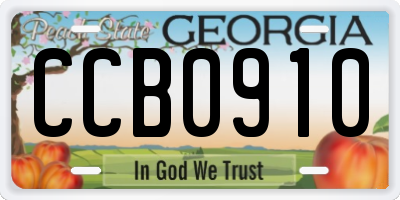 GA license plate CCB0910