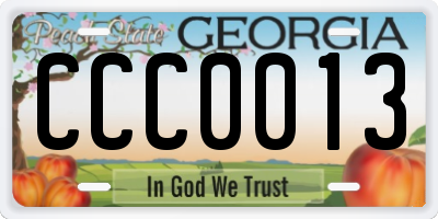 GA license plate CCC0013