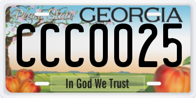 GA license plate CCC0025