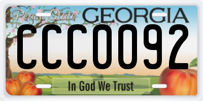 GA license plate CCC0092