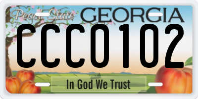 GA license plate CCC0102