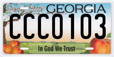 GA license plate CCC0103