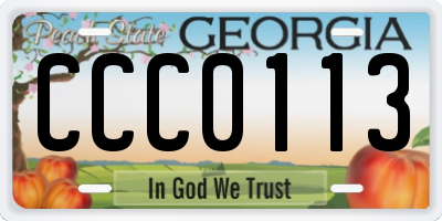 GA license plate CCC0113