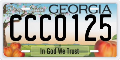 GA license plate CCC0125