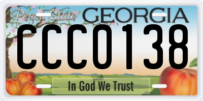 GA license plate CCC0138