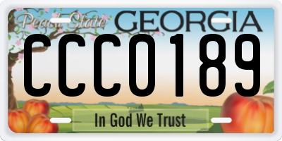 GA license plate CCC0189