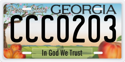 GA license plate CCC0203