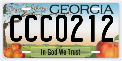 GA license plate CCC0212