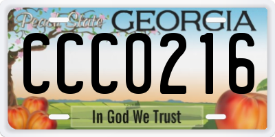 GA license plate CCC0216