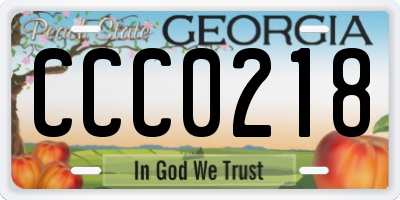 GA license plate CCC0218