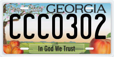 GA license plate CCC0302