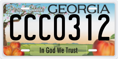 GA license plate CCC0312