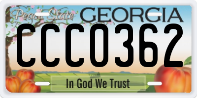 GA license plate CCC0362