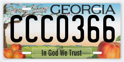 GA license plate CCC0366