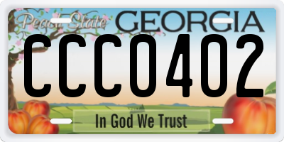GA license plate CCC0402