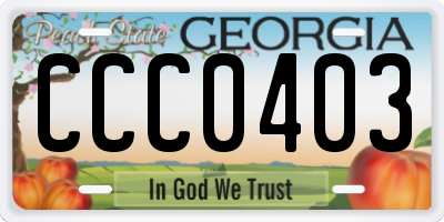 GA license plate CCC0403