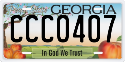 GA license plate CCC0407