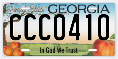 GA license plate CCC0410