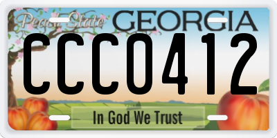 GA license plate CCC0412