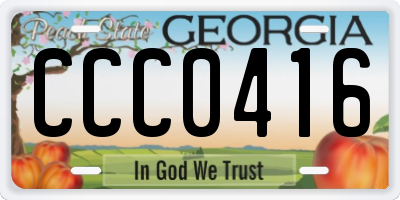 GA license plate CCC0416