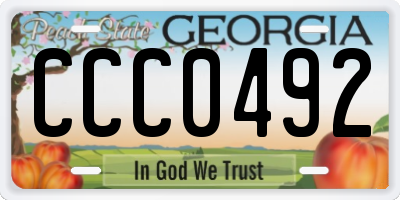 GA license plate CCC0492