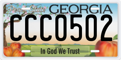 GA license plate CCC0502