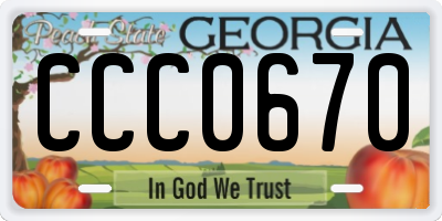 GA license plate CCC0670