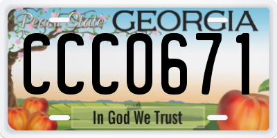 GA license plate CCC0671