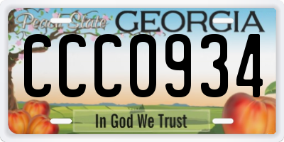 GA license plate CCC0934