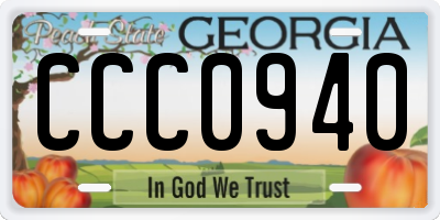 GA license plate CCC0940