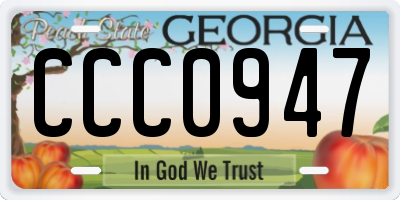 GA license plate CCC0947
