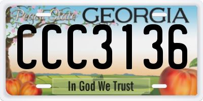 GA license plate CCC3136
