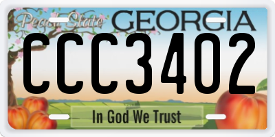GA license plate CCC3402
