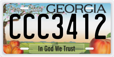 GA license plate CCC3412