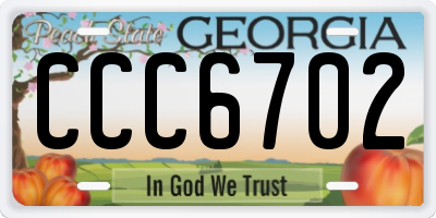 GA license plate CCC6702