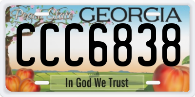 GA license plate CCC6838