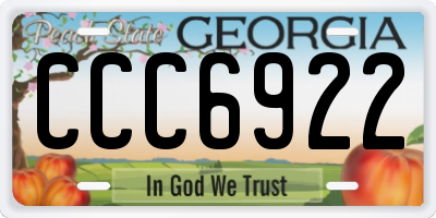 GA license plate CCC6922