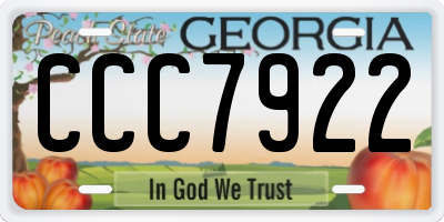 GA license plate CCC7922