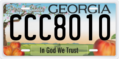 GA license plate CCC8010