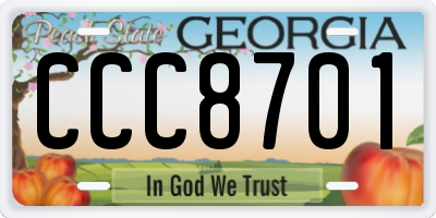 GA license plate CCC8701