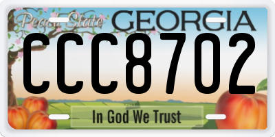 GA license plate CCC8702