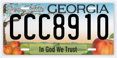 GA license plate CCC8910